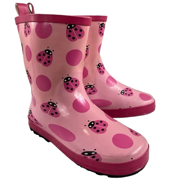 Unbranded Children’s Pink Ladybug Polka Dot Vinyl Rain Boots Sz 1/2 - Picture 1 of 11